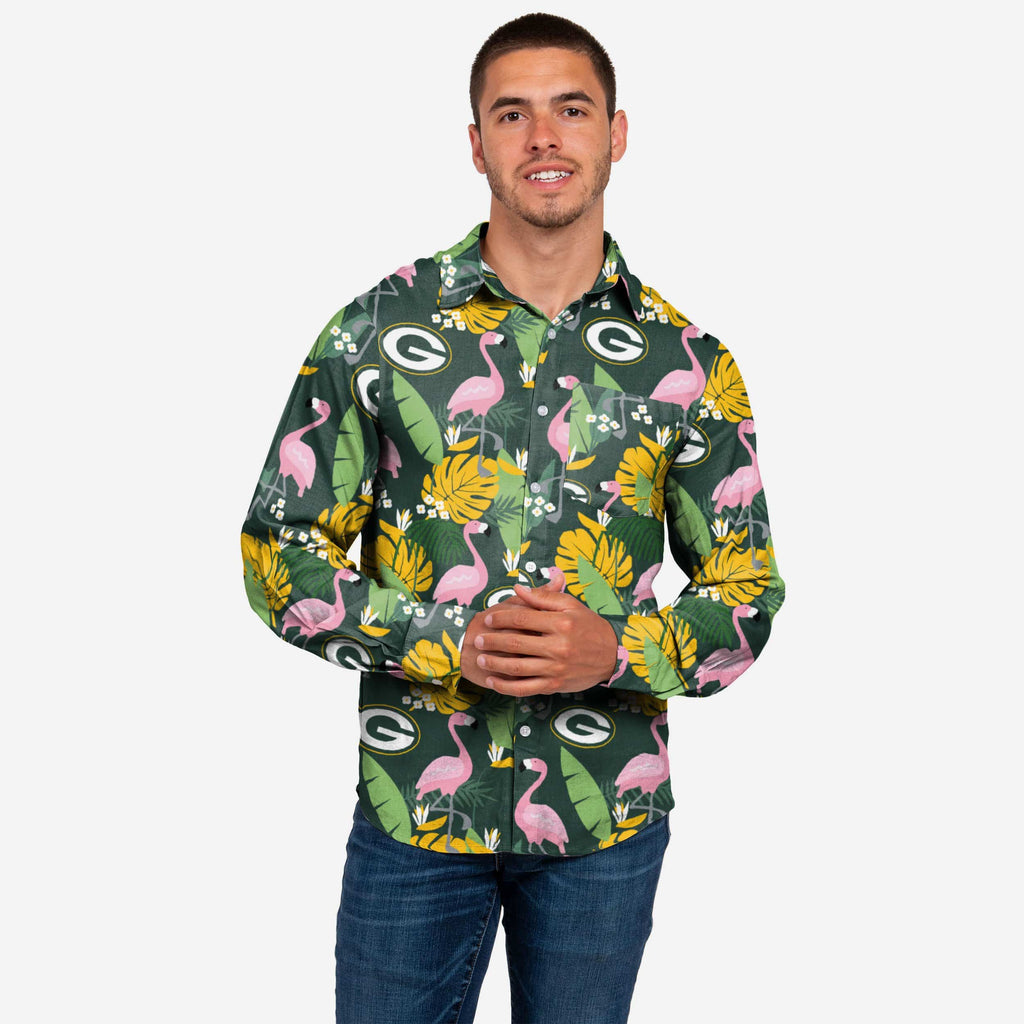 Green Bay Packers Long Sleeve Floral Button Up Shirt FOCO S - FOCO.com