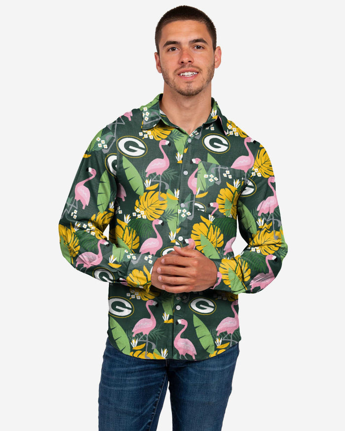 Green Bay Packers Long Sleeve Floral Button Up Shirt FOCO S - FOCO.com