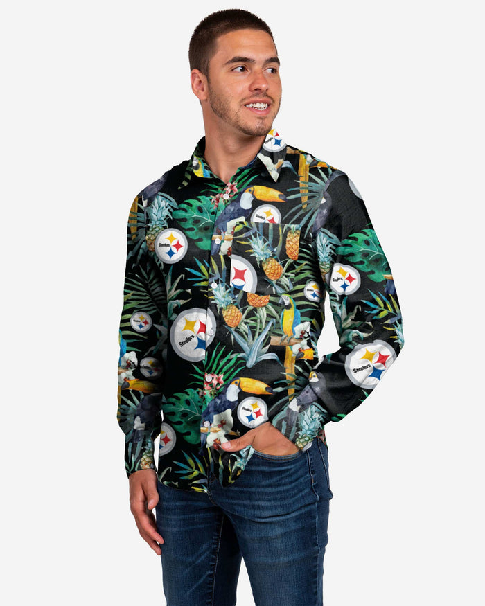 Pittsburgh Steelers Long Sleeve Floral Button Up Shirt FOCO S - FOCO.com