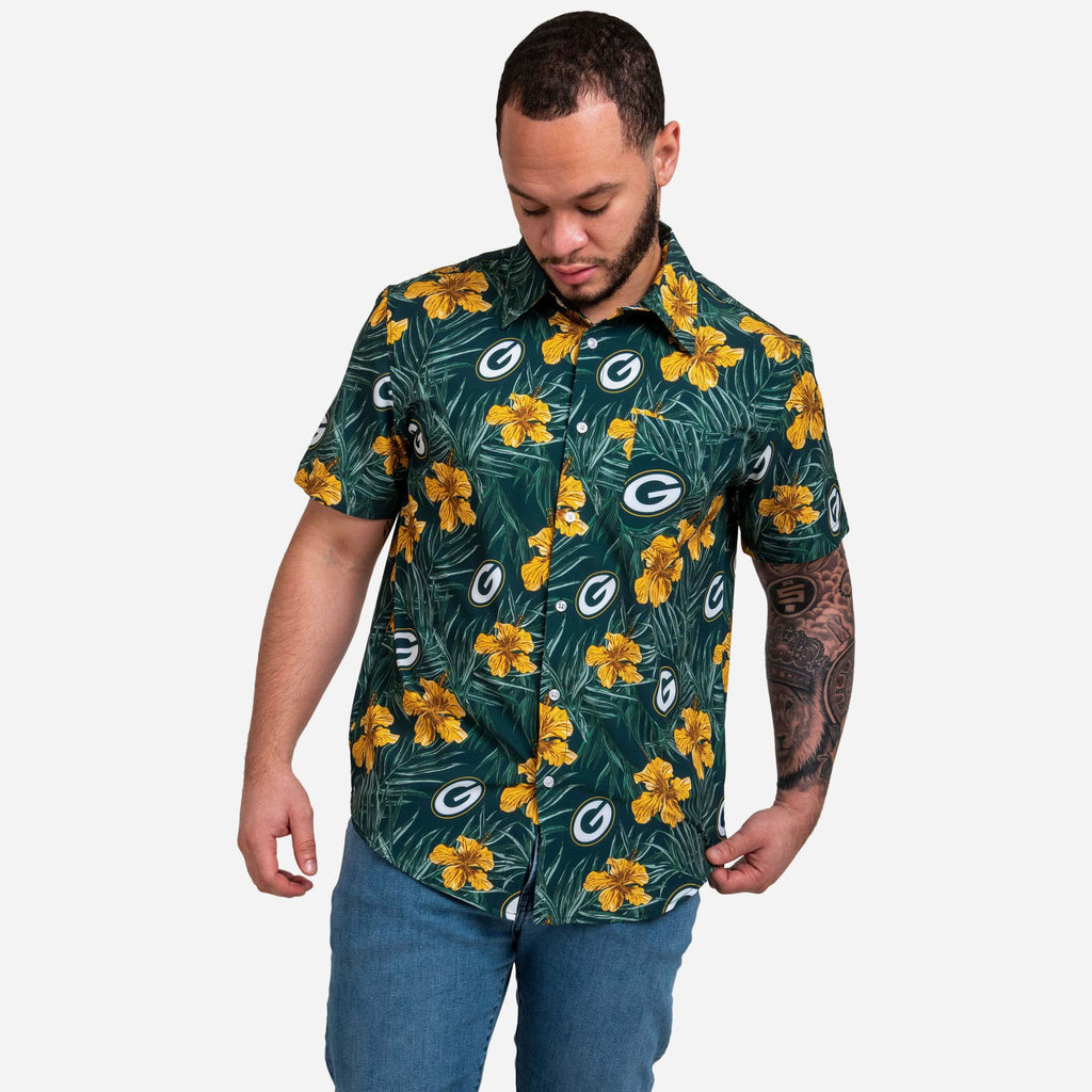 Green Bay Packers Hibiscus Button Up Shirt FOCO S - FOCO.com