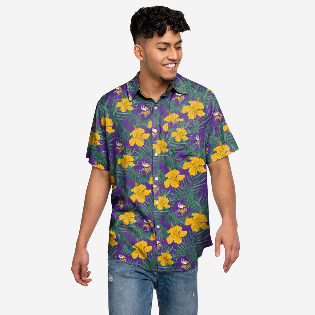 Minnesota Vikings Hibiscus Button Up Shirt FOCO S - FOCO.com