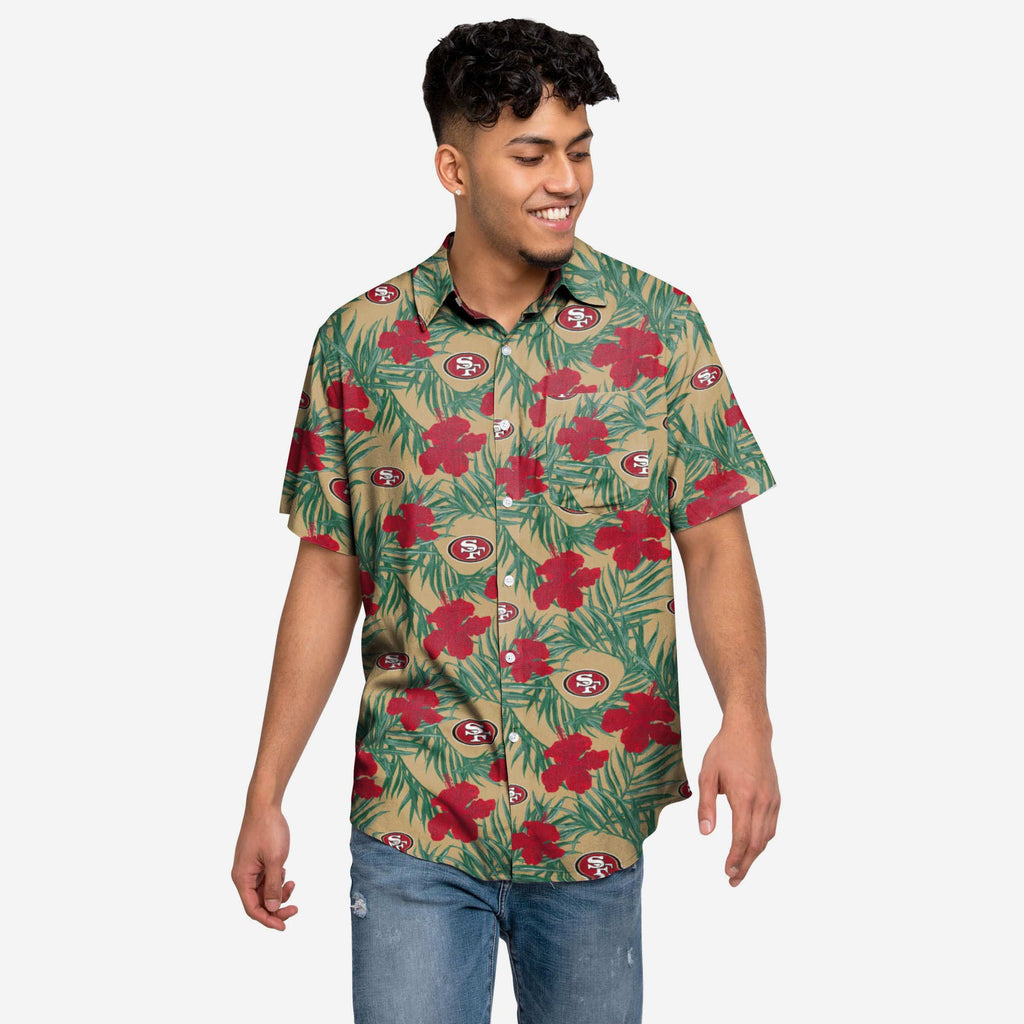 San Francisco 49ers Hibiscus Button Up Shirt FOCO S - FOCO.com