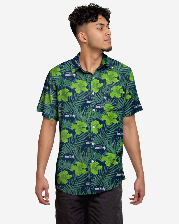 Seattle Seahawks Hibiscus Button Up Shirt FOCO S - FOCO.com