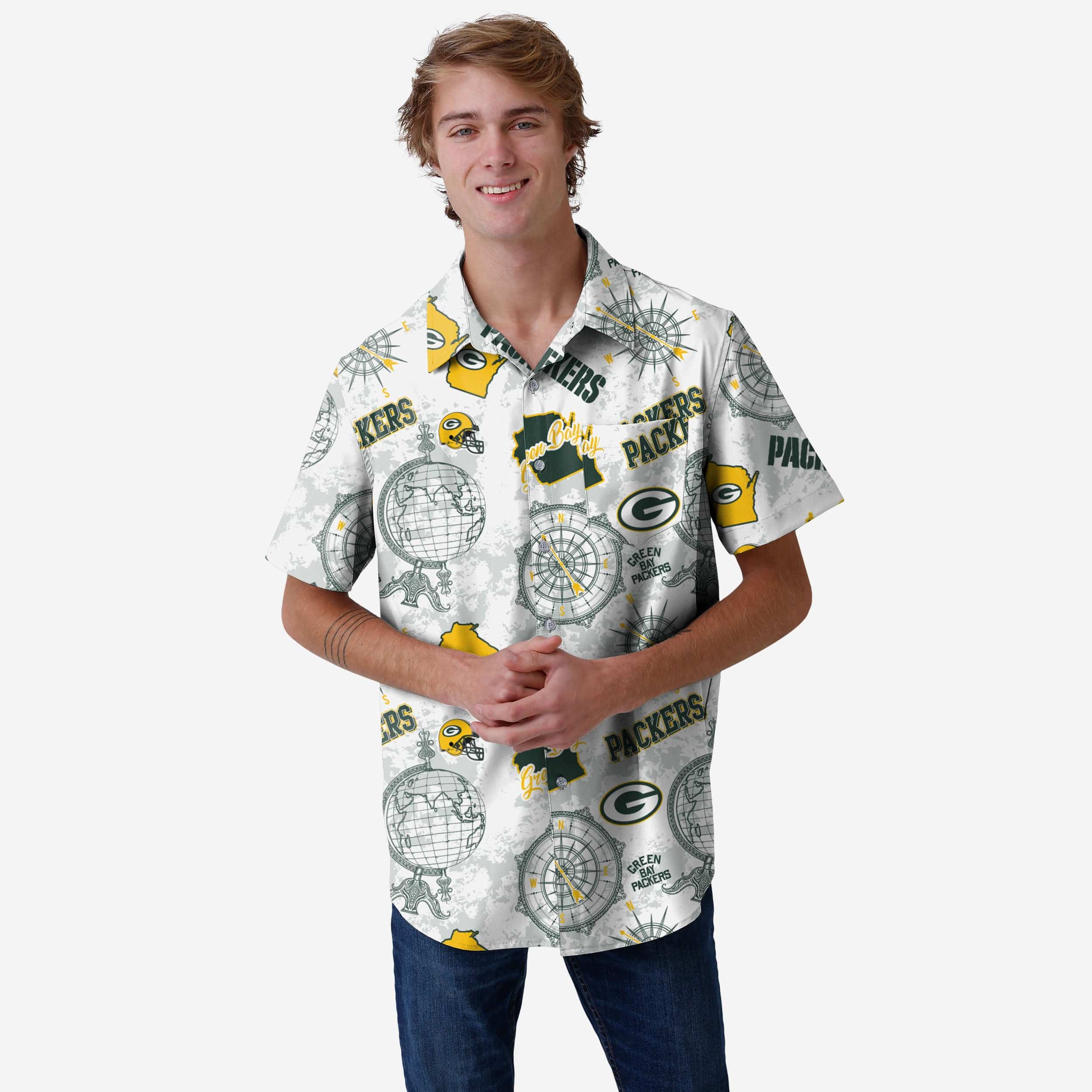 FOCO Green Bay Packers NFL Mens Mercader Button Up Shirt