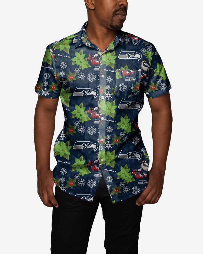Seattle Seahawks Mistletoe Button Up Shirt FOCO S - FOCO.com