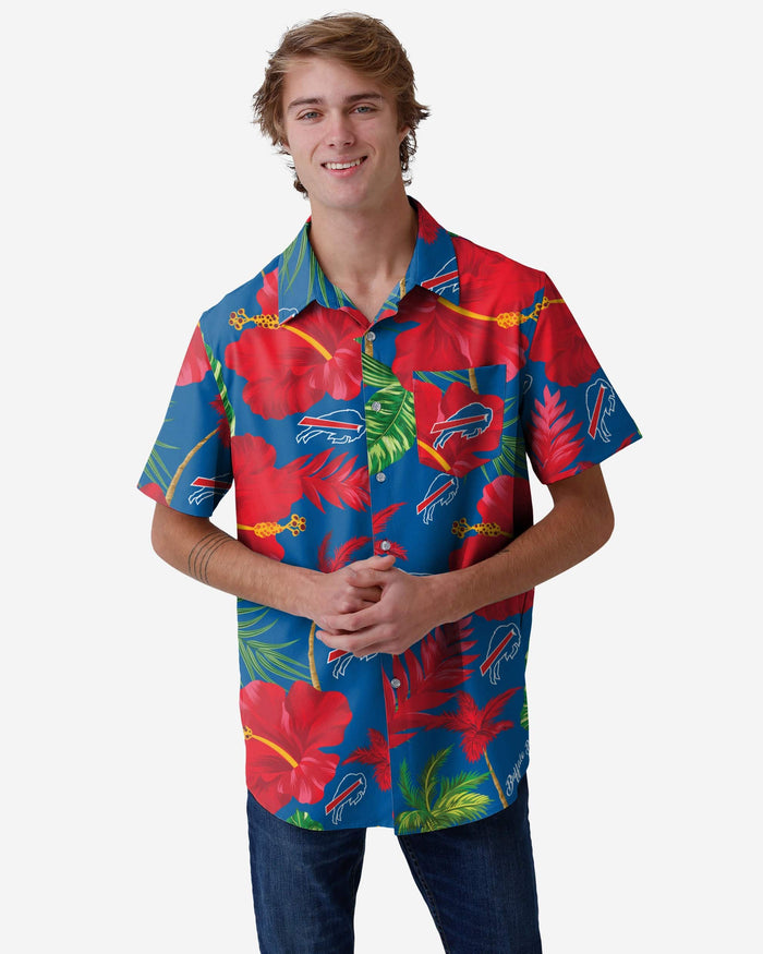 Buffalo Bills Team Color Hibiscus Button Up Shirt FOCO S - FOCO.com