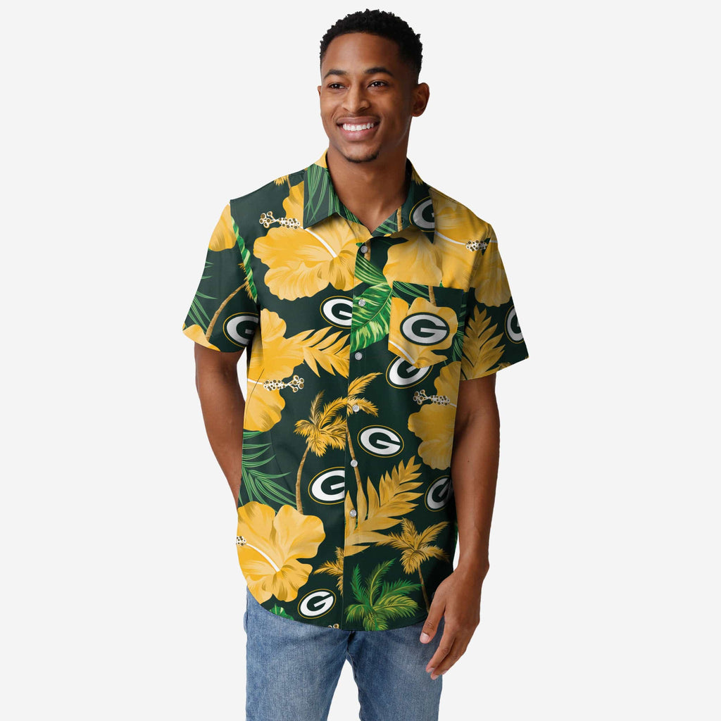 Green Bay Packers Team Color Hibiscus Button Up Shirt FOCO S - FOCO.com