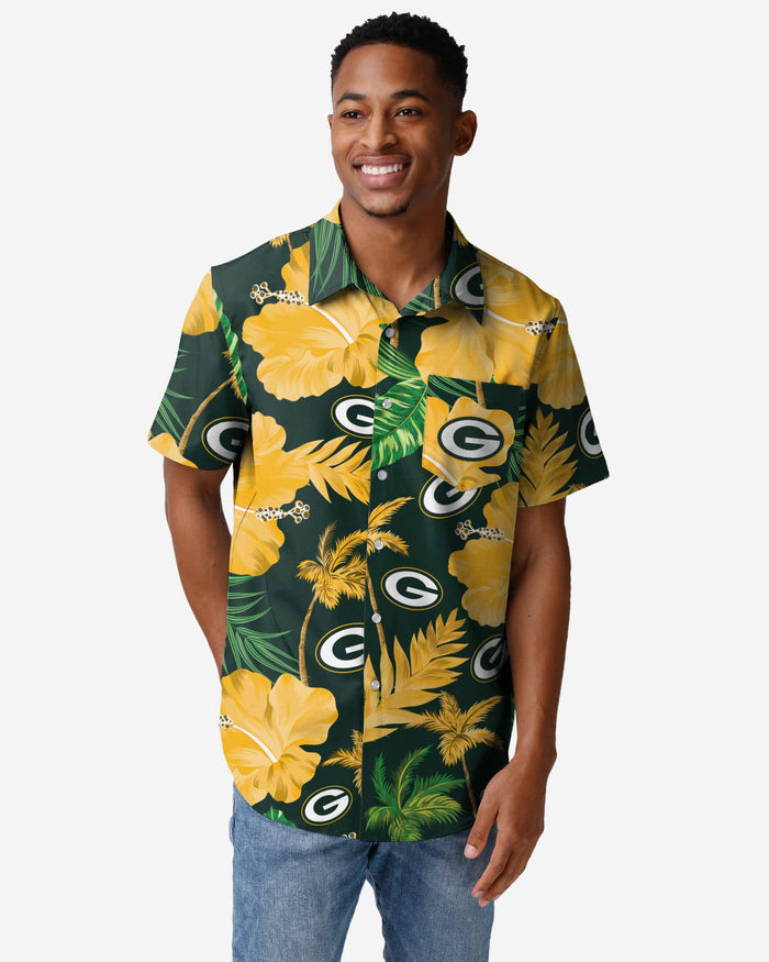 Green Bay Packers Team Color Hibiscus Button Up Shirt FOCO S - FOCO.com