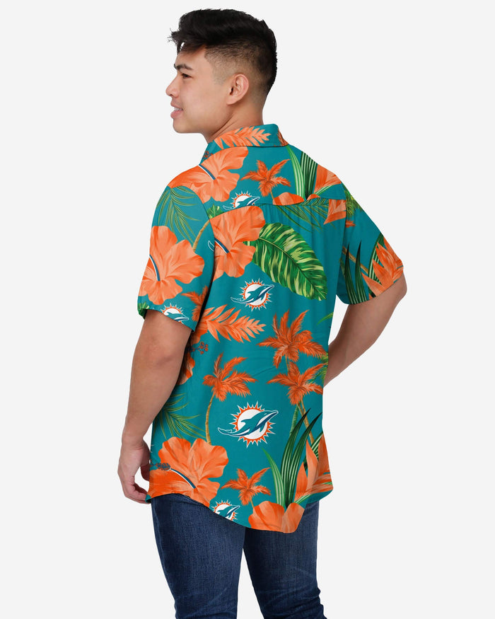 Miami Dolphins Team Color Hibiscus Button Up Shirt FOCO - FOCO.com