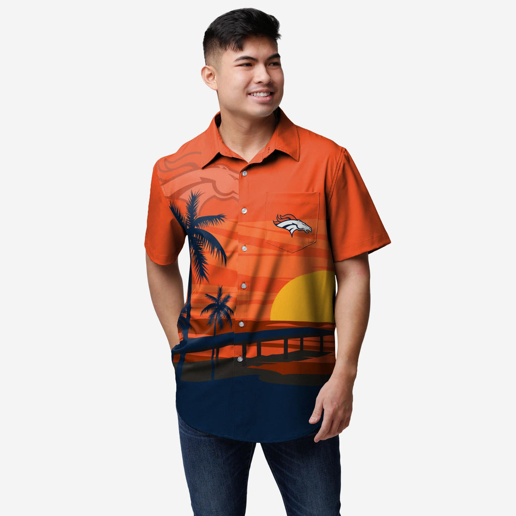 Denver Broncos Tropical Sunset Button Up Shirt FOCO S - FOCO.com