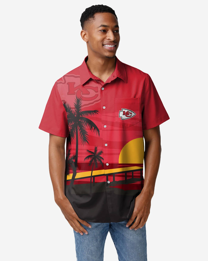 Kansas City Chiefs Tropical Sunset Button Up Shirt FOCO S - FOCO.com