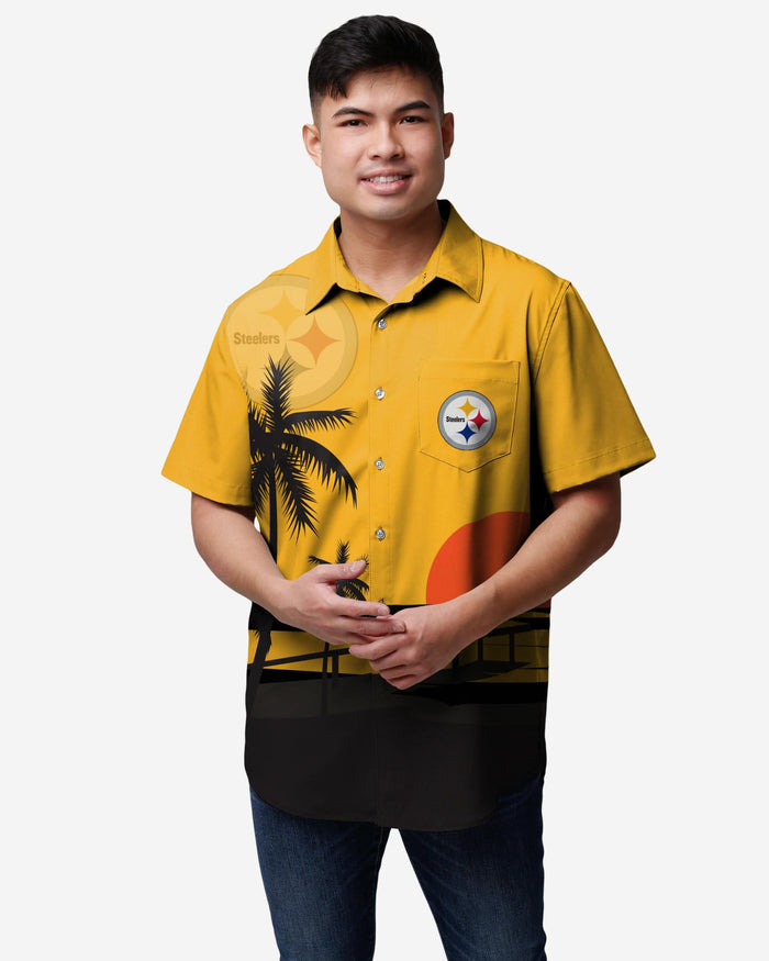 Pittsburgh Steelers Tropical Sunset Button Up Shirt FOCO - FOCO.com