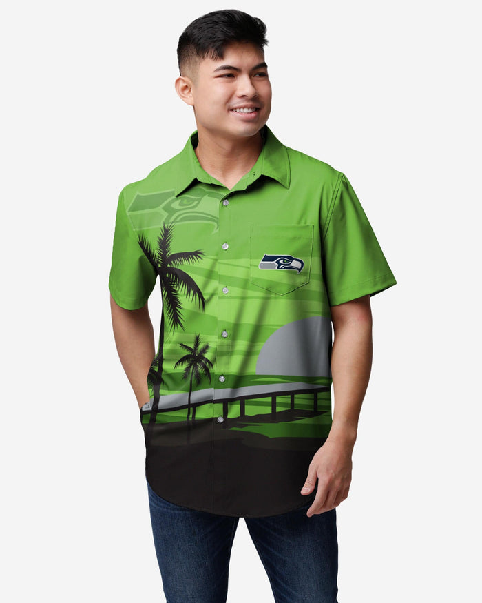 Seattle Seahawks Tropical Sunset Button Up Shirt FOCO S - FOCO.com