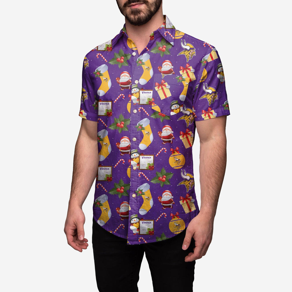 Minnesota Vikings Christmas Explosion Button Up Shirt FOCO S - FOCO.com