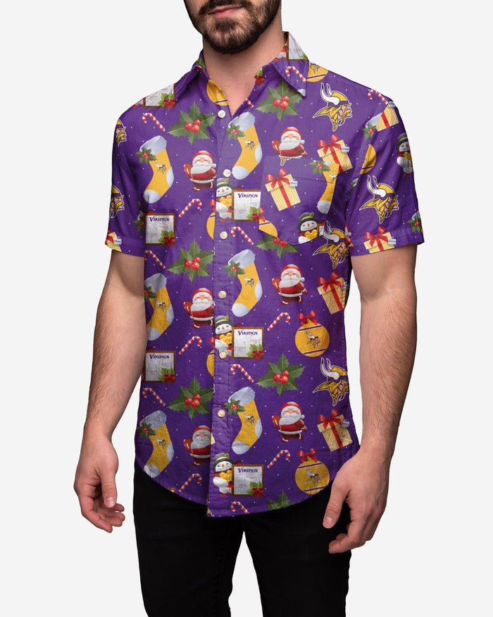 Minnesota Vikings Christmas Explosion Button Up Shirt FOCO S - FOCO.com