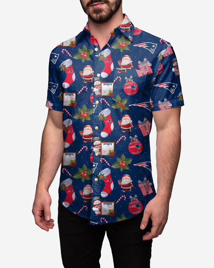 New England Patriots Christmas Explosion Button Up Shirt FOCO S - FOCO.com