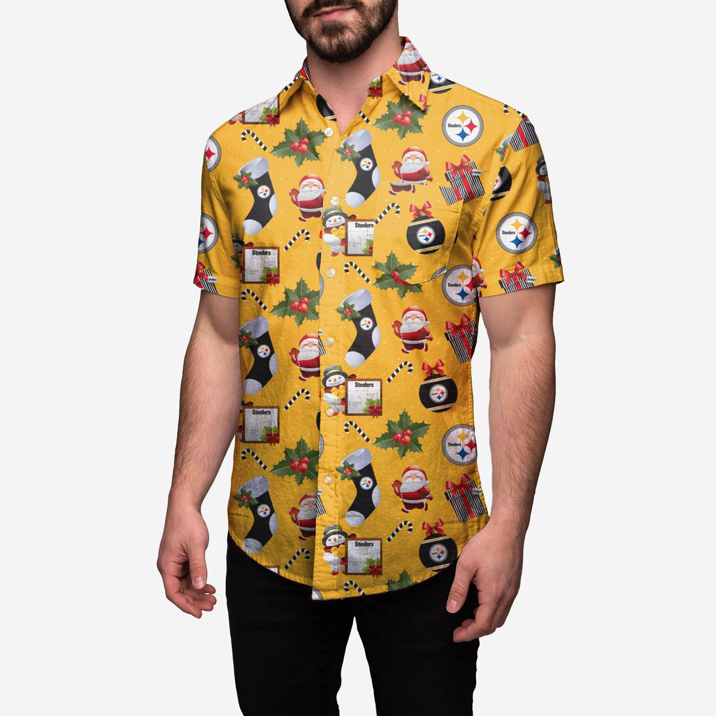 Pittsburgh Steelers Christmas Explosion Button Up Shirt FOCO S - FOCO.com