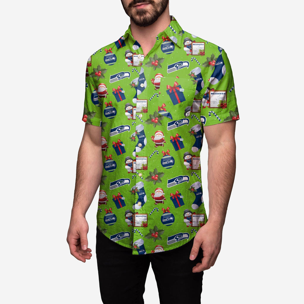 Seattle Seahawks Christmas Explosion Button Up Shirt FOCO M - FOCO.com