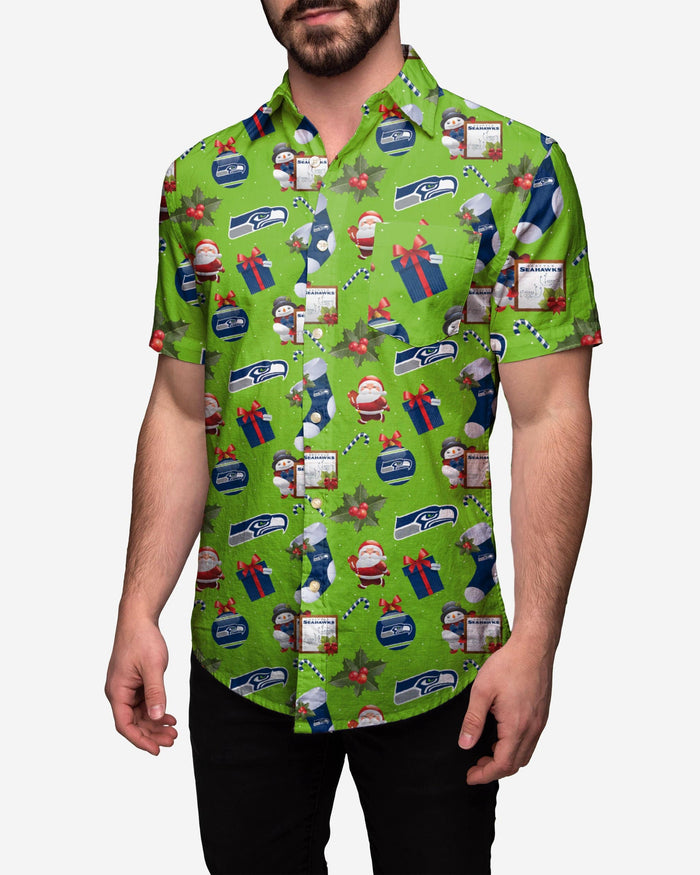 Seattle Seahawks Christmas Explosion Button Up Shirt FOCO M - FOCO.com