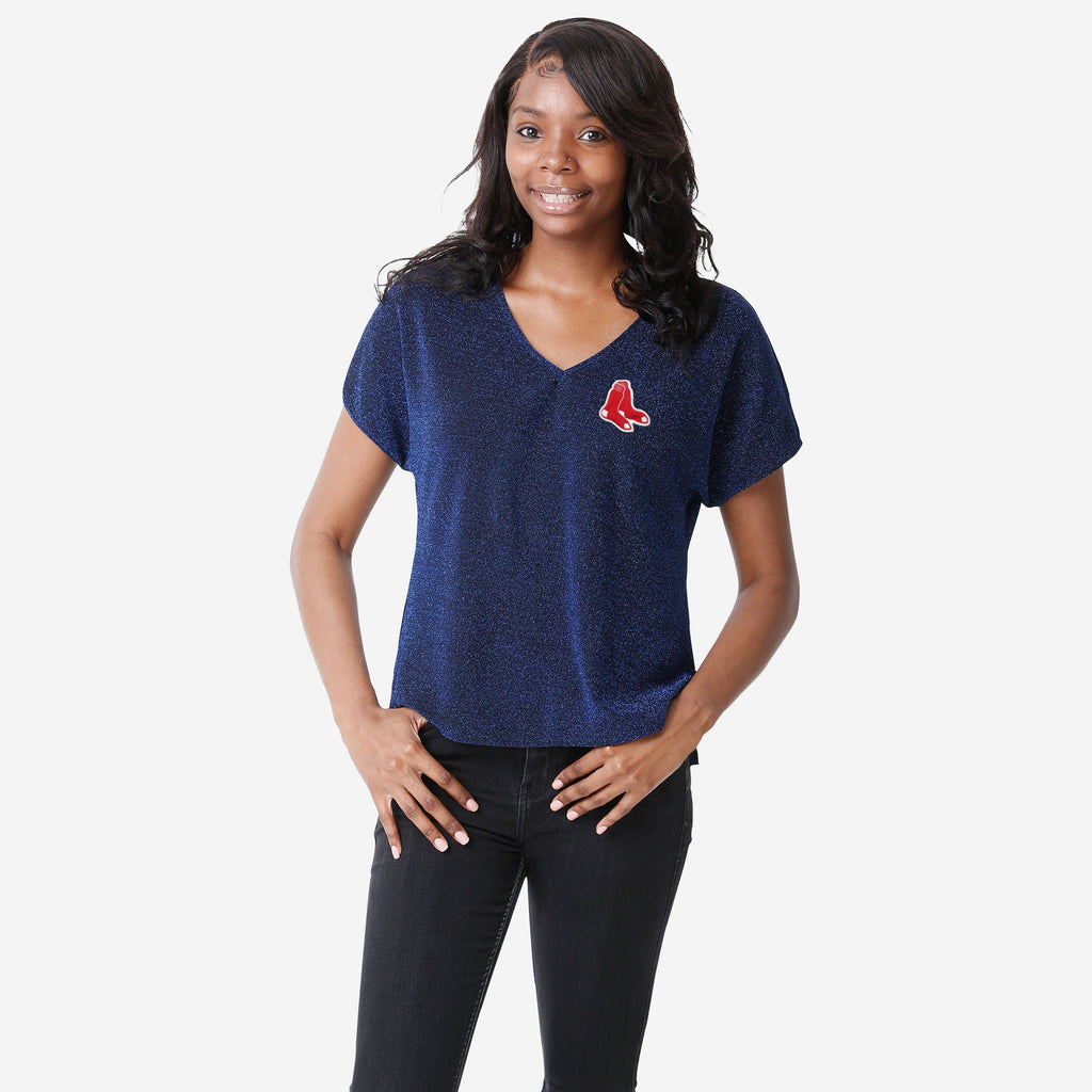 Boston Red Sox Womens Gametime Glitter V-Neck T-Shirt FOCO S - FOCO.com