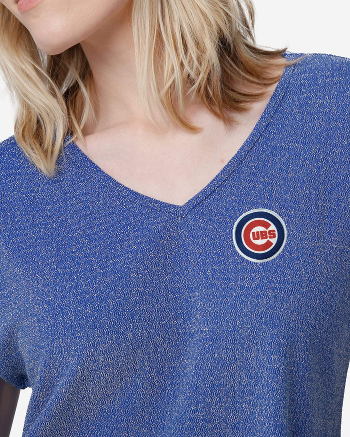 Chicago Cubs Womens Gametime Glitter V-Neck T-Shirt FOCO - FOCO.com