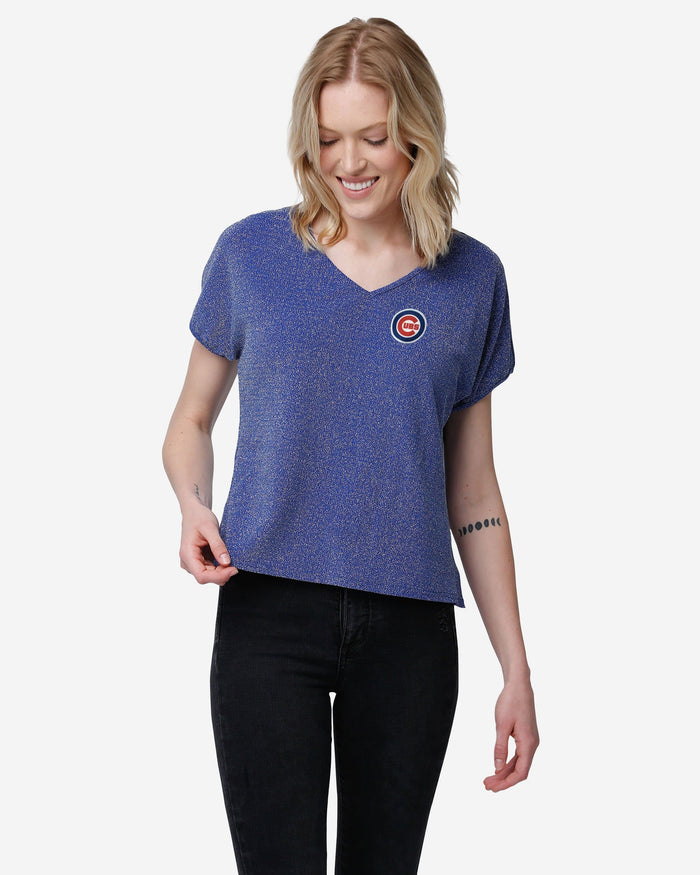 Chicago Cubs Womens Gametime Glitter V-Neck T-Shirt FOCO S - FOCO.com