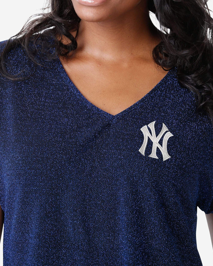 FOCO New York Yankees Womens Game Time Glitter V-Neck T-Shirt, Size: S