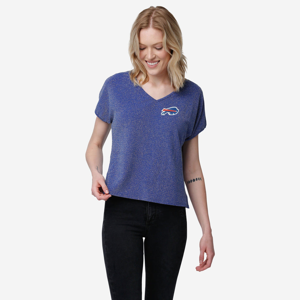 Buffalo Bills Womens Gametime Glitter V-Neck T-Shirt FOCO S - FOCO.com