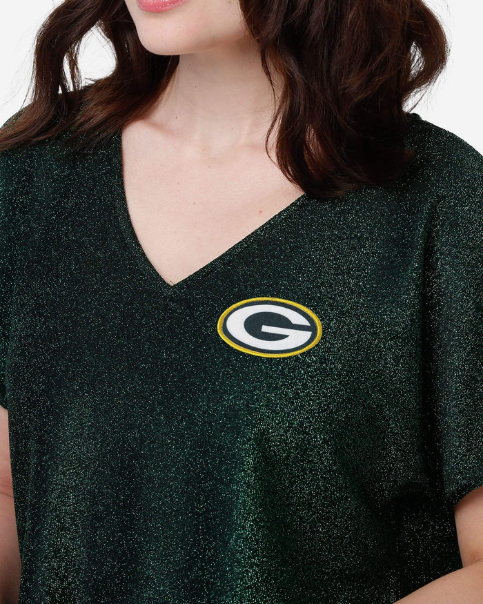 Green Bay Packers Womens Gametime Glitter V-Neck T-Shirt FOCO - FOCO.com