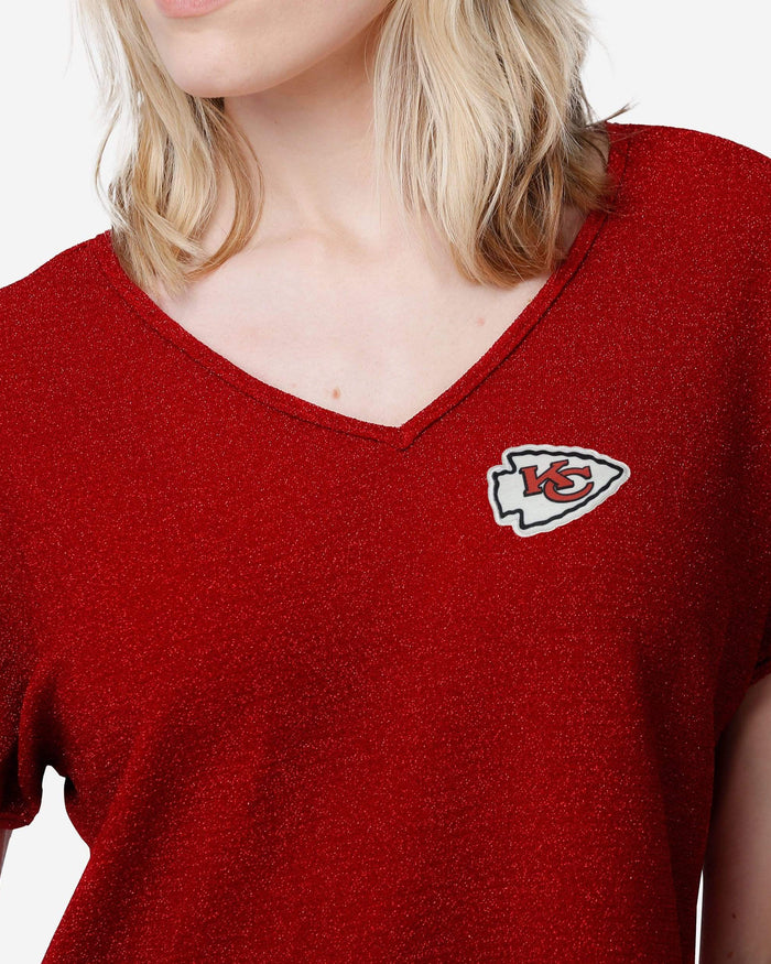 Kansas City Chiefs Womens Gametime Glitter V-Neck T-Shirt FOCO - FOCO.com