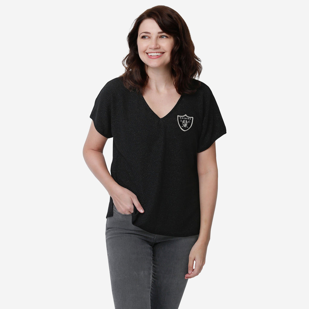 Las Vegas Raiders Womens Gametime Glitter V-Neck T-Shirt FOCO S - FOCO.com