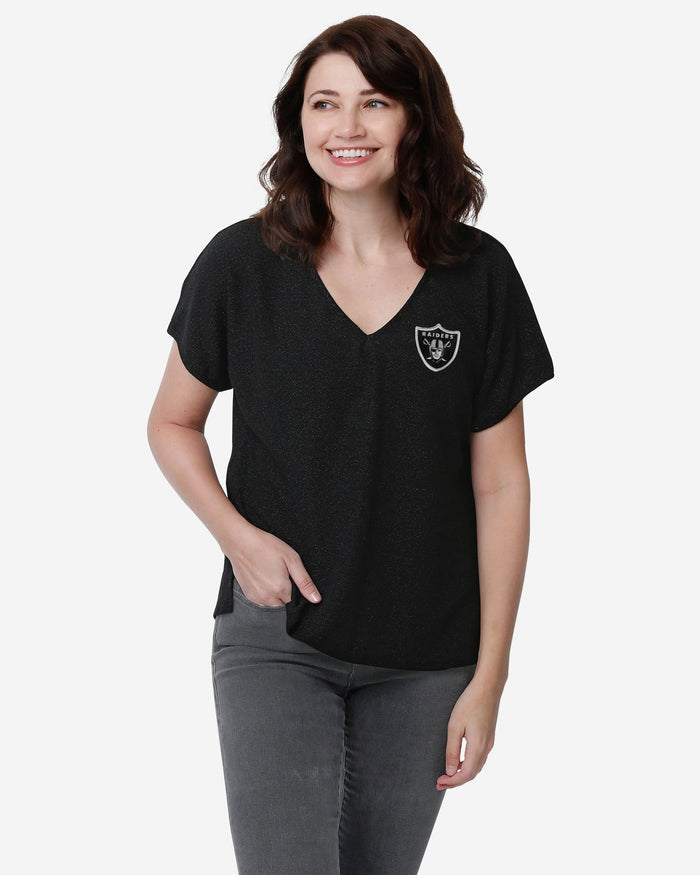 Las Vegas Raiders Womens Gametime Glitter V-Neck T-Shirt FOCO S - FOCO.com