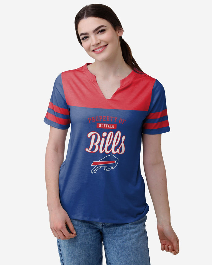 Buffalo Bills Womens Team Stripe Property Of V-Neck T-Shirt FOCO S - FOCO.com