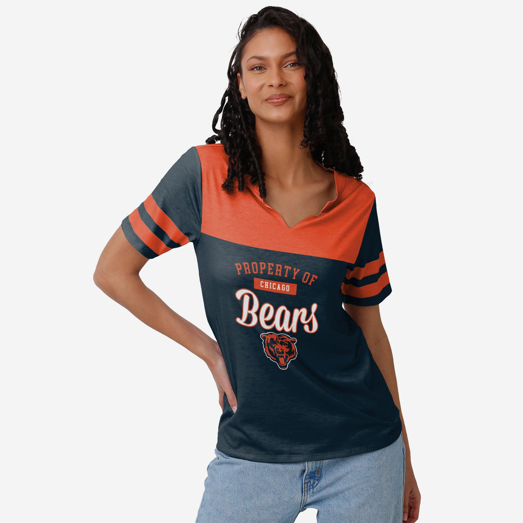 Chicago Bears Womens Team Stripe Property Of V-Neck T-Shirt FOCO S - FOCO.com