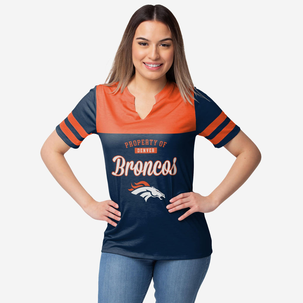Denver Broncos Womens Team Stripe Property Of V-Neck T-Shirt FOCO S - FOCO.com