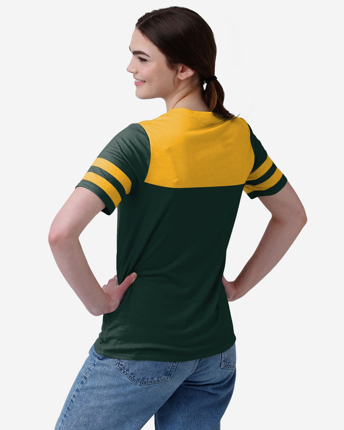 Green Bay Packers Womens Team Stripe Property Of V-Neck T-Shirt FOCO - FOCO.com