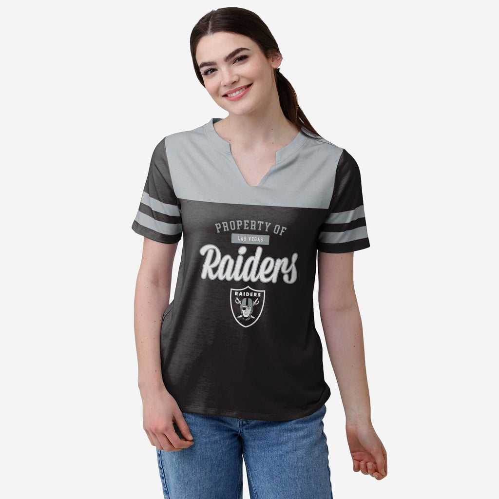 Las Vegas Raiders Womens Team Stripe Property Of V-Neck T-Shirt FOCO S - FOCO.com