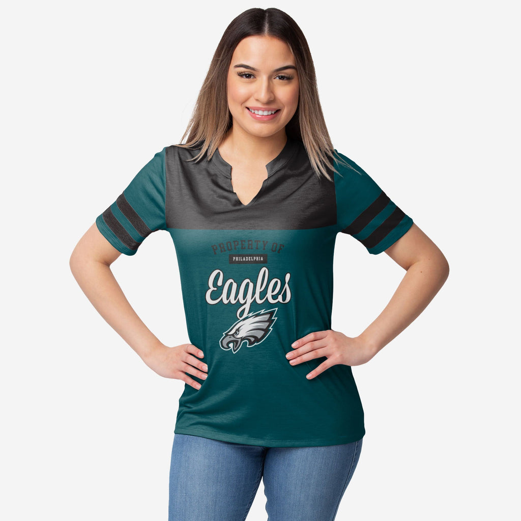 Philadelphia Eagles Womens Team Stripe Property Of V-Neck T-Shirt FOCO S - FOCO.com