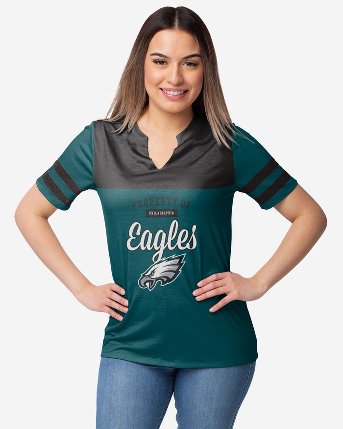 Philadelphia Eagles Womens Team Stripe Property Of V-Neck T-Shirt FOCO S - FOCO.com