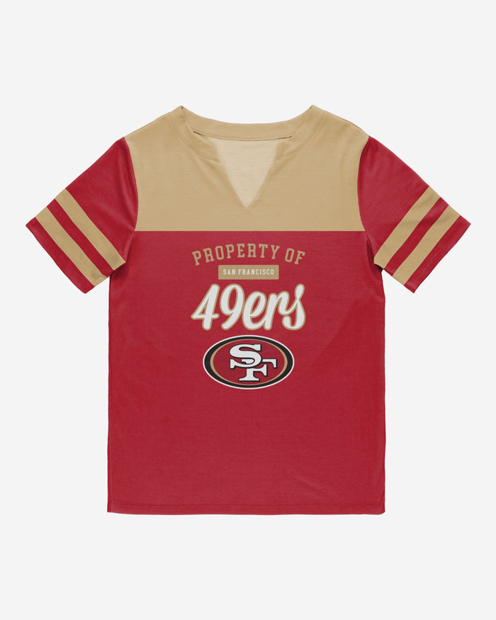 San Francisco 49ers Womens Team Stripe Property Of V-Neck T-Shirt FOCO - FOCO.com