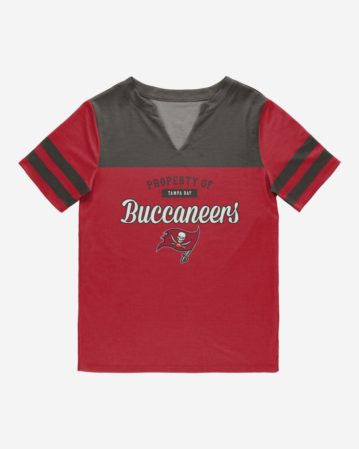 Tampa Bay Buccaneers Womens Team Stripe Property Of V-Neck T-Shirt FOCO - FOCO.com