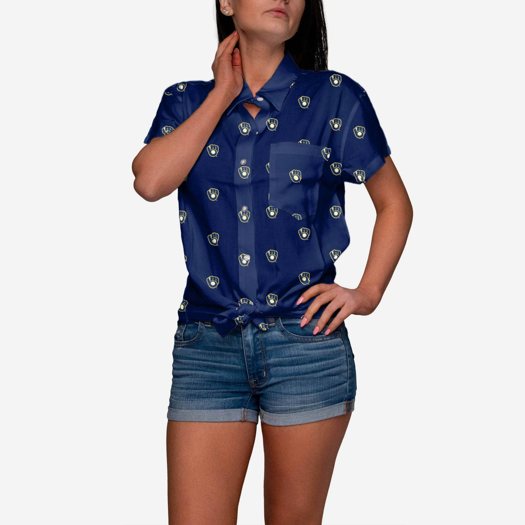 Milwaukee Brewers Logo Blast Womens Button Up Shirt FOCO S - FOCO.com