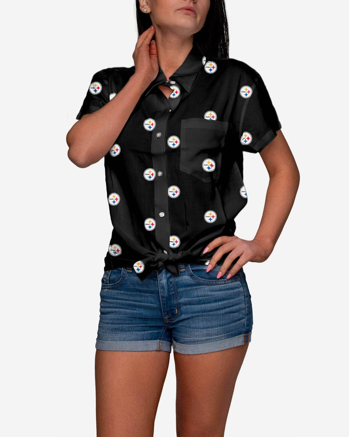 Pittsburgh Steelers Logo Blast Womens Button Up Shirt FOCO S - FOCO.com
