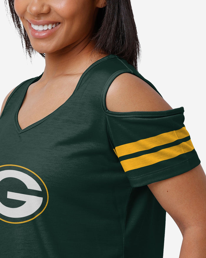 Green Bay Packers Womens Cold Shoulder T-Shirt FOCO - FOCO.com