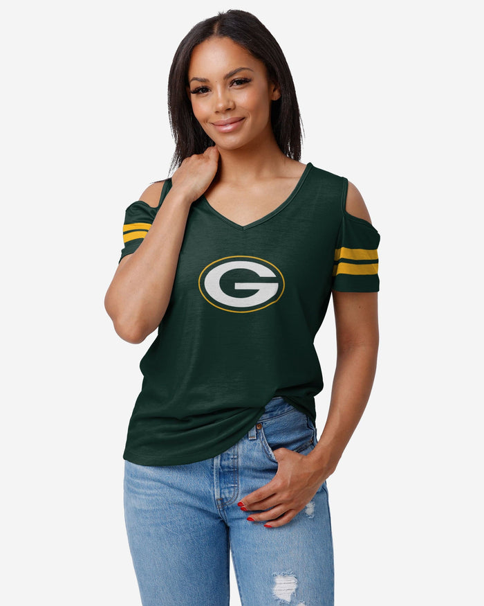 Green Bay Packers Womens Cold Shoulder T-Shirt FOCO S - FOCO.com