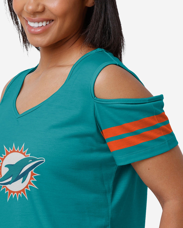 Miami Dolphins Womens Cold Shoulder T-Shirt FOCO - FOCO.com