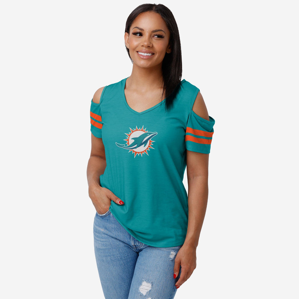 Miami Dolphins Womens Cold Shoulder T-Shirt FOCO S - FOCO.com