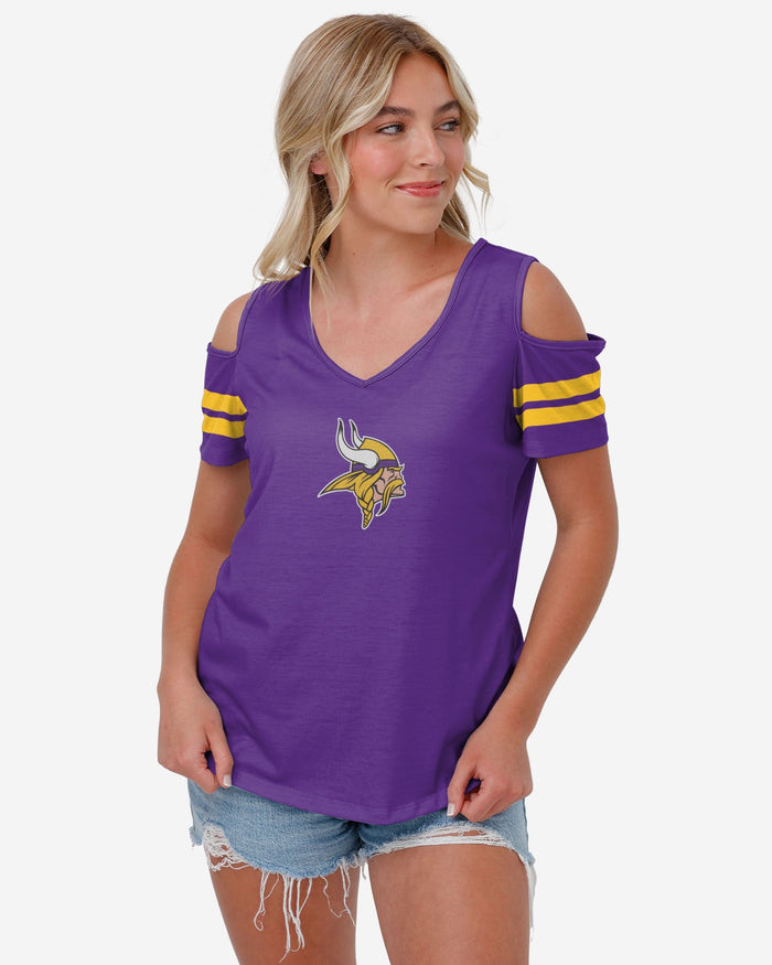 Minnesota Vikings Womens Cold Shoulder T-Shirt FOCO S - FOCO.com