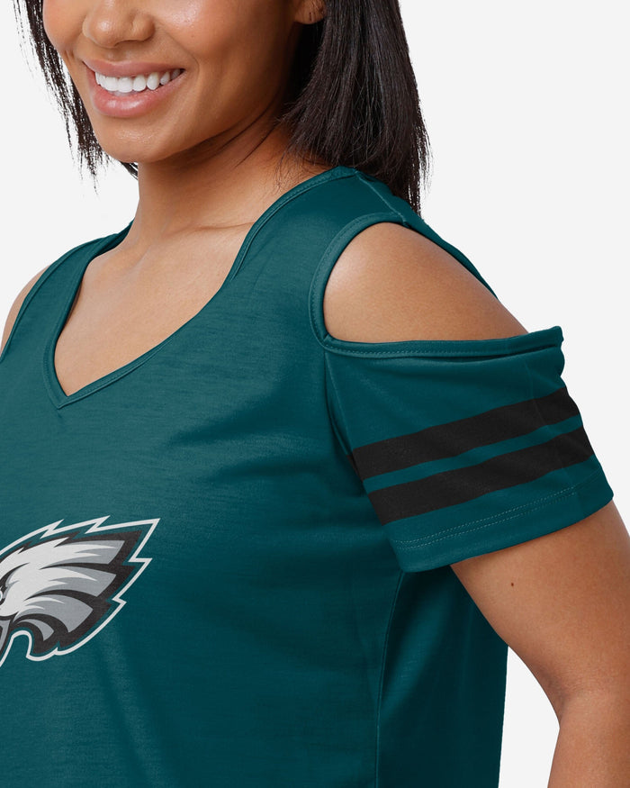 Philadelphia Eagles Womens Cold Shoulder T-Shirt FOCO - FOCO.com