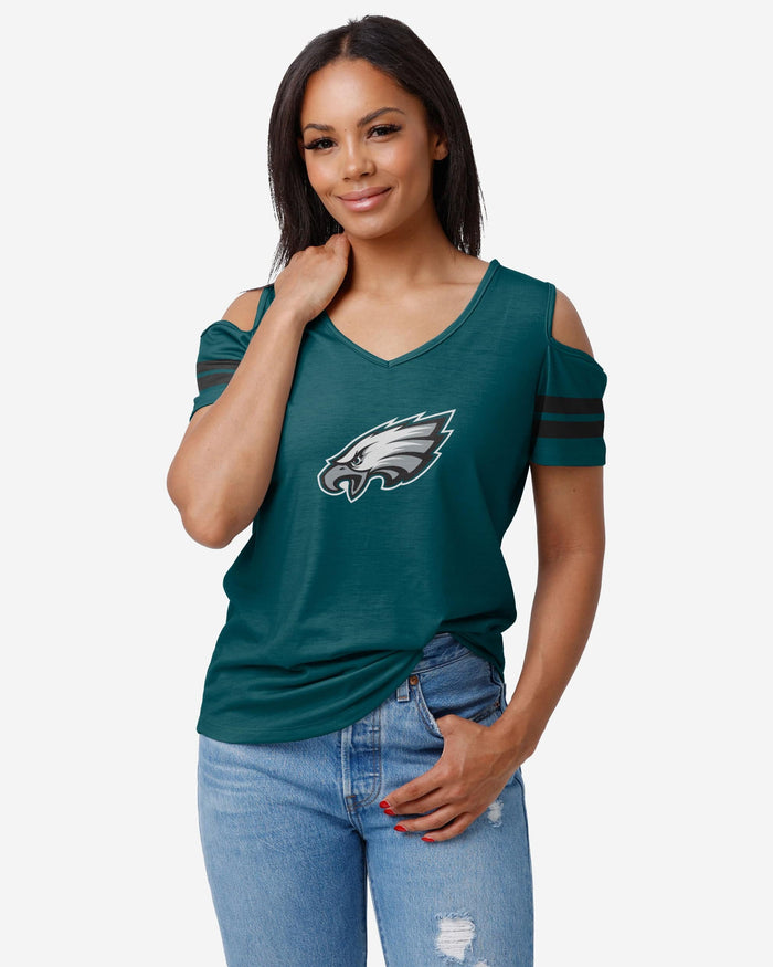 Philadelphia Eagles Womens Cold Shoulder T-Shirt FOCO S - FOCO.com